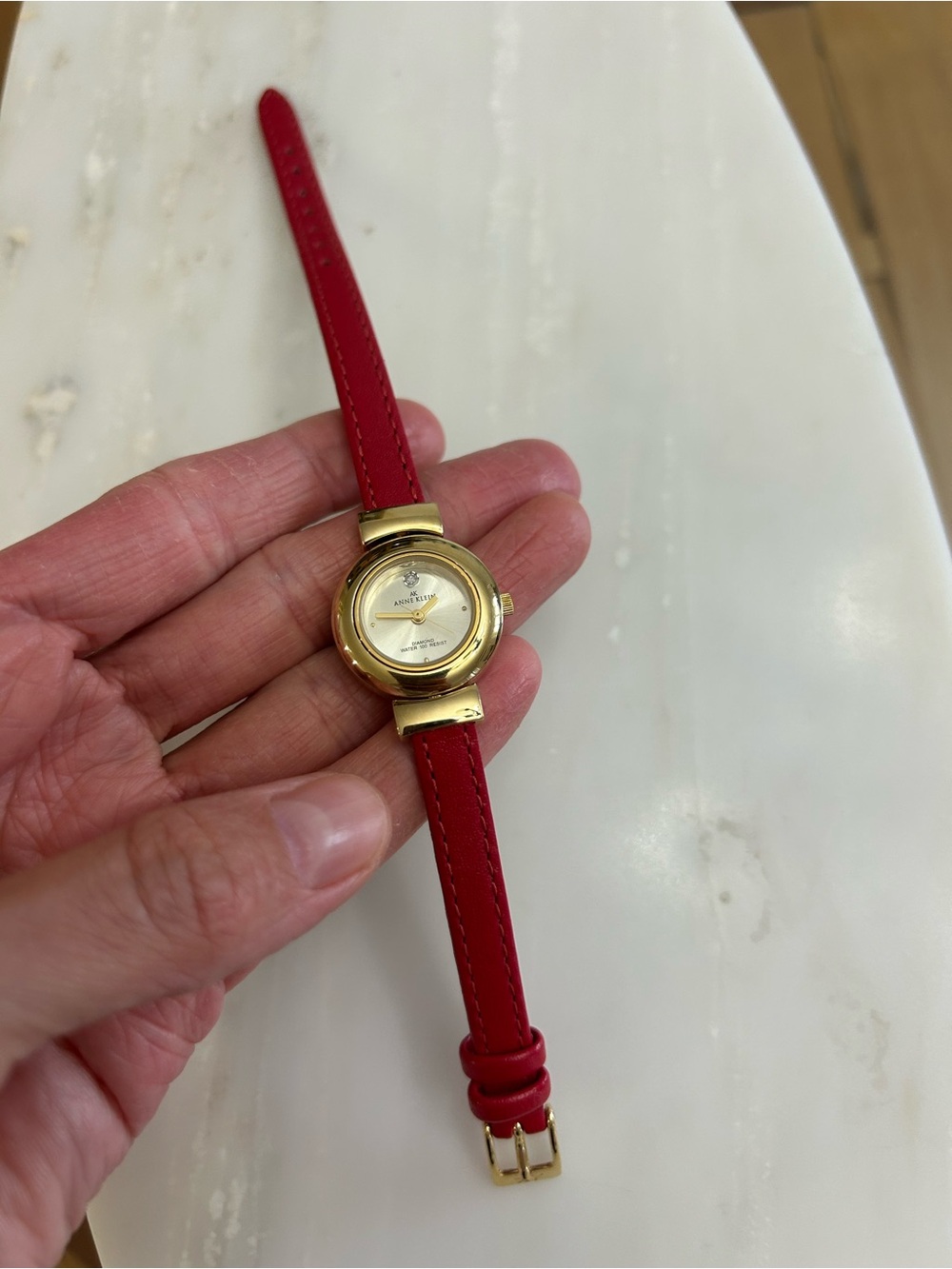 Anne Klein Classic Red Genuine Leather Strap Gold-Tone Women's Watch - Picture 2 of 11